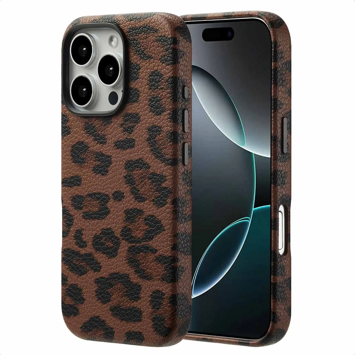 Selencia Hoesje iPhone 16 Pro - Sabi Panterprint Mocha Brown