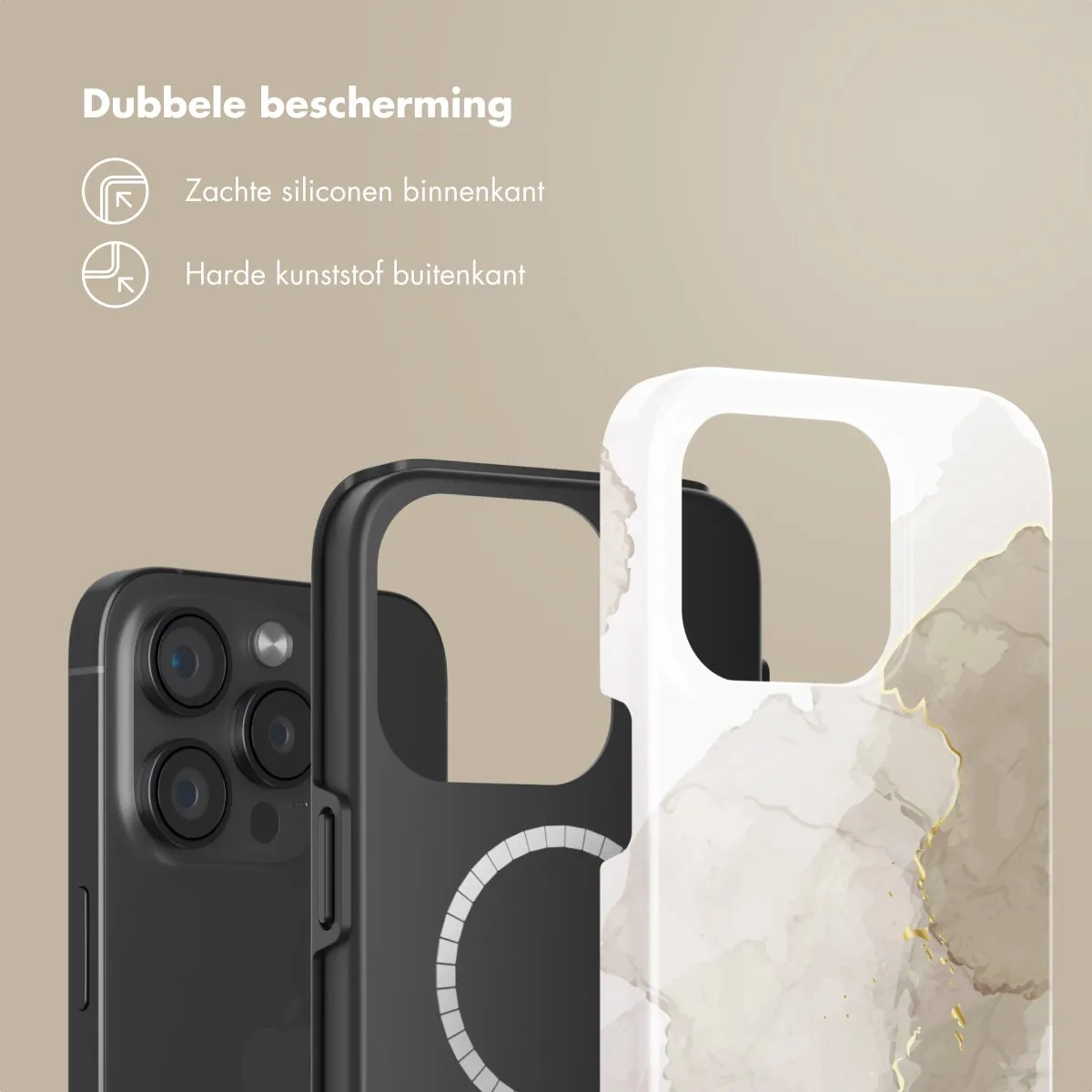Selencia Hoesje iPhone 15 Pro - Marble Light Brown - MagSafe