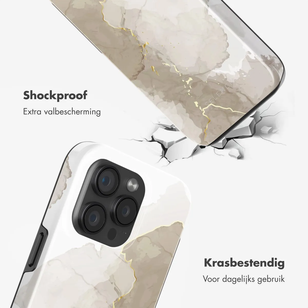 Selencia Hoesje iPhone 15 Pro - Marble Light Brown - MagSafe