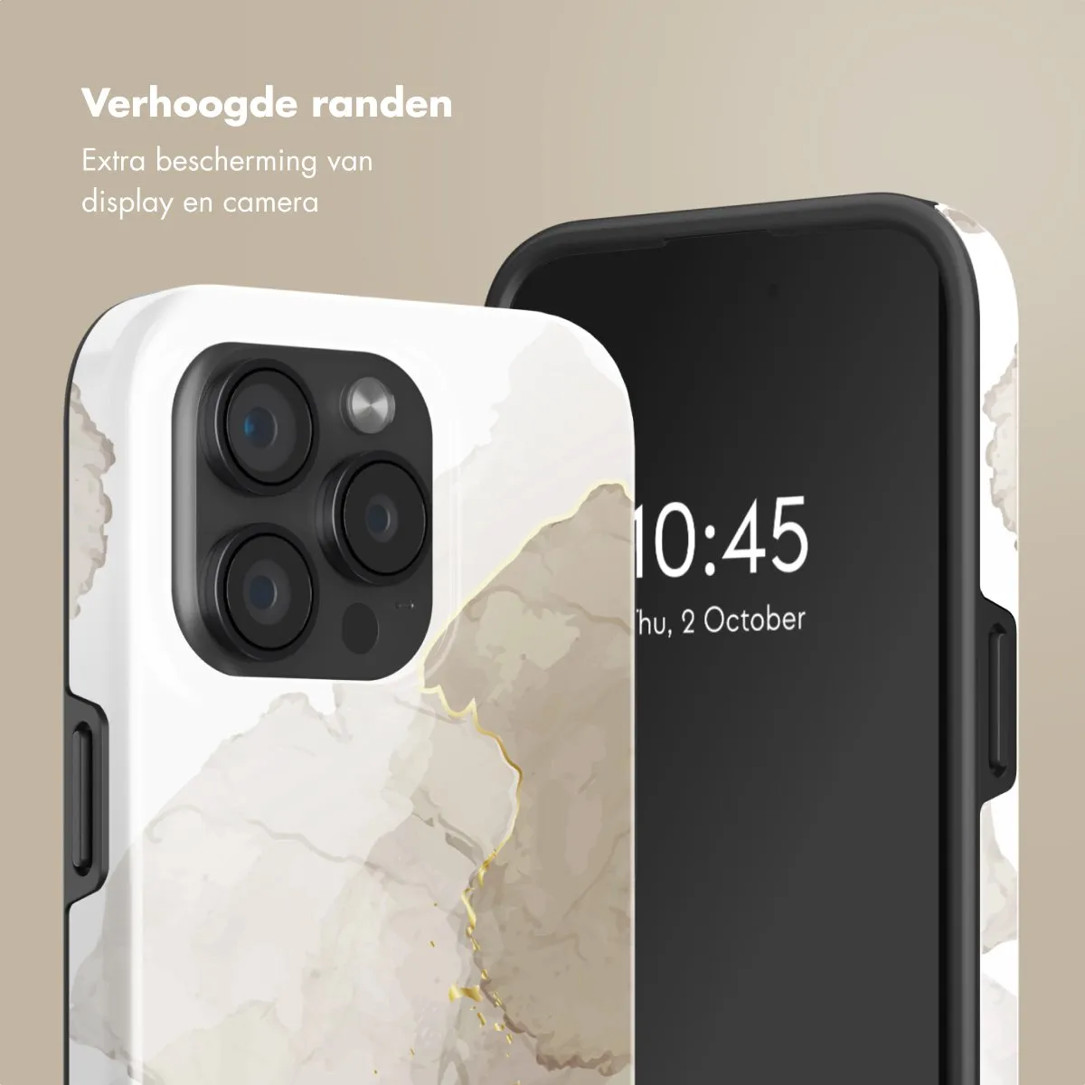 Selencia Hoesje iPhone 15 Pro - Marble Light Brown - MagSafe