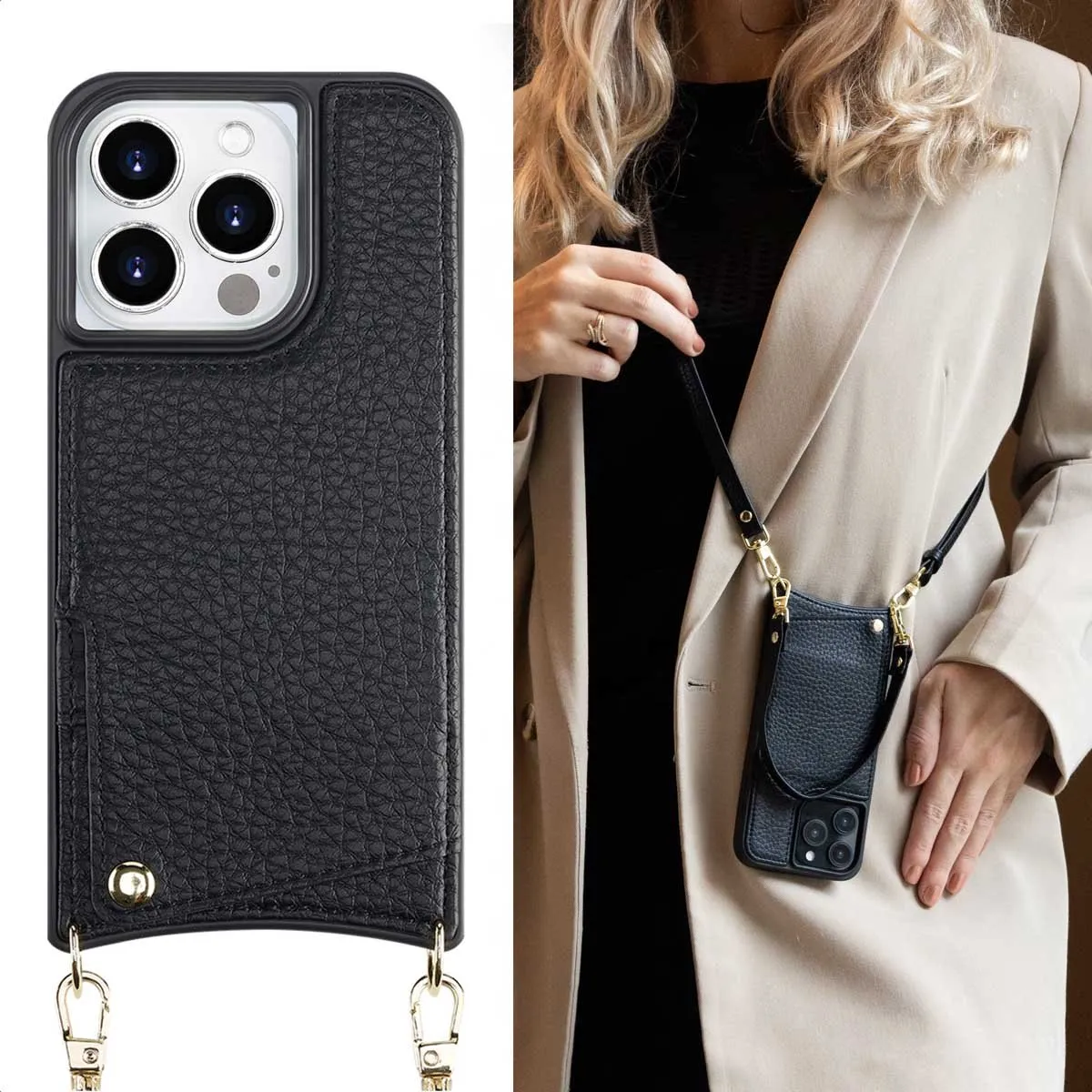 Selencia Hoesje iPhone 15 Pro - 2 Pasjes - Zwart