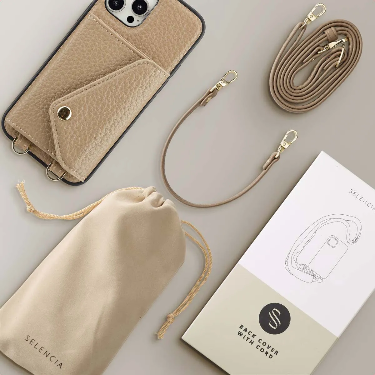 Selencia Hoesje iPhone 12/12 Pro - Taupe - 3 Pasjes - afbeelding 6 van 6