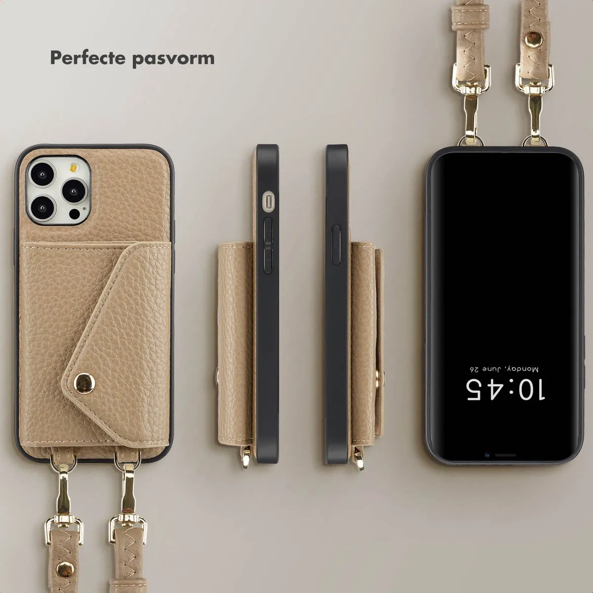 Selencia Hoesje iPhone 12/12 Pro - Taupe - 3 Pasjes