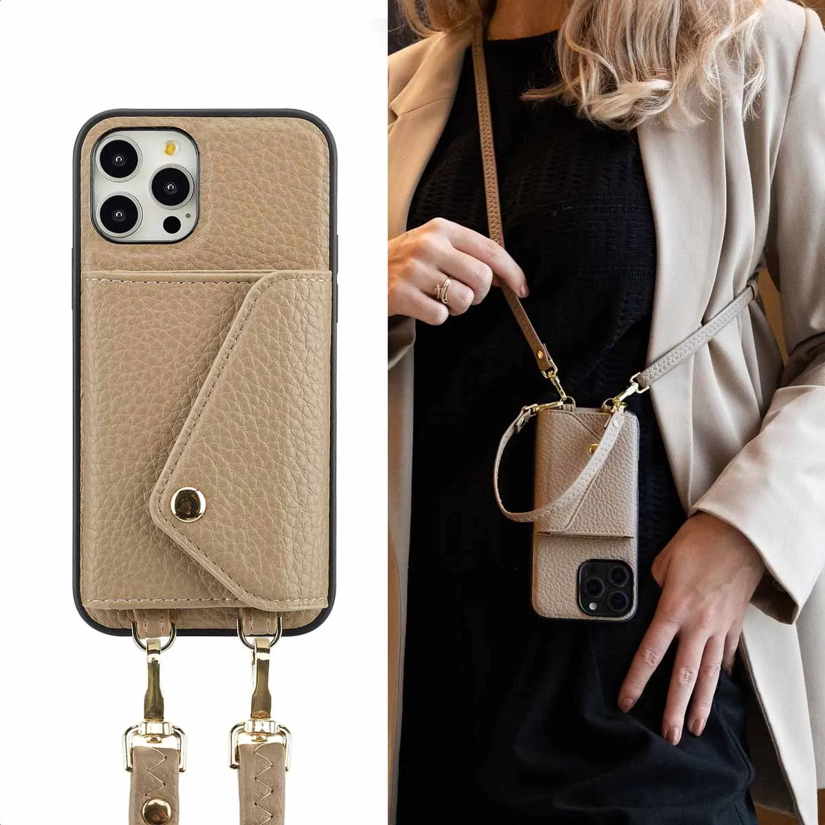 Selencia Hoesje iPhone 12/12 Pro - Taupe - 3 Pasjes
