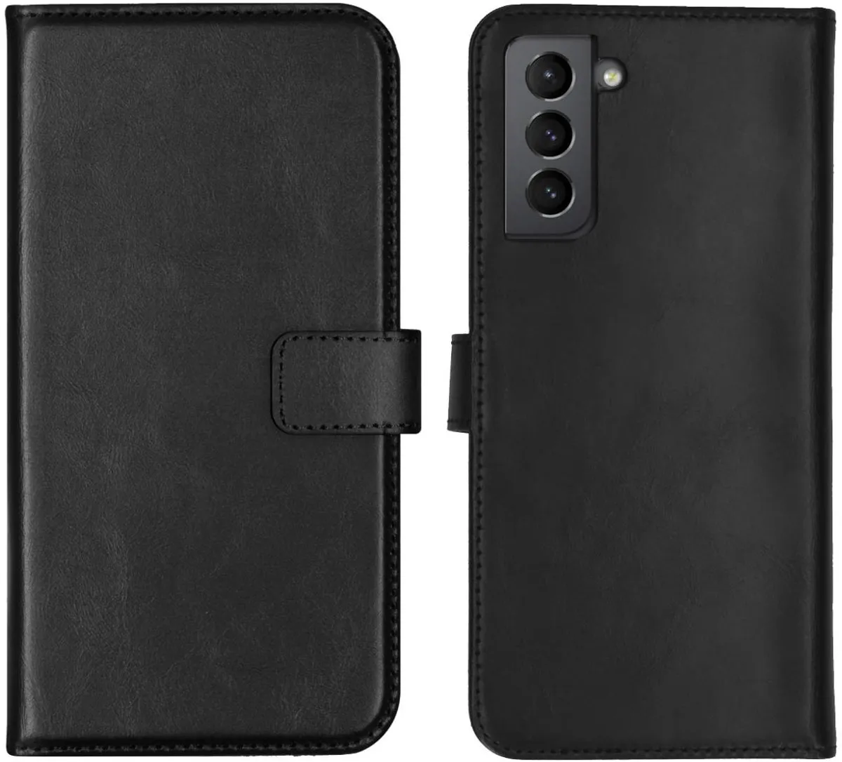 Selencia Hoesje Samsung Galaxy S21 Echt Lederen Bookcase - 3 Pasjes - Zwart