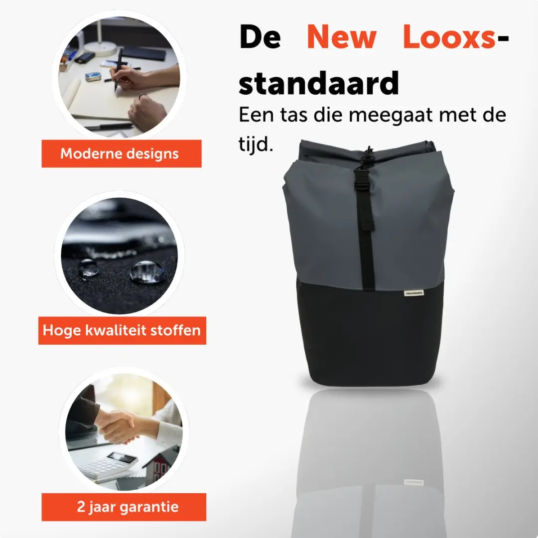 New Looxs Nyborg Double Dubbele Fietstas 34L - Zwart & Donker Grijs - afbeelding 5 van 6
