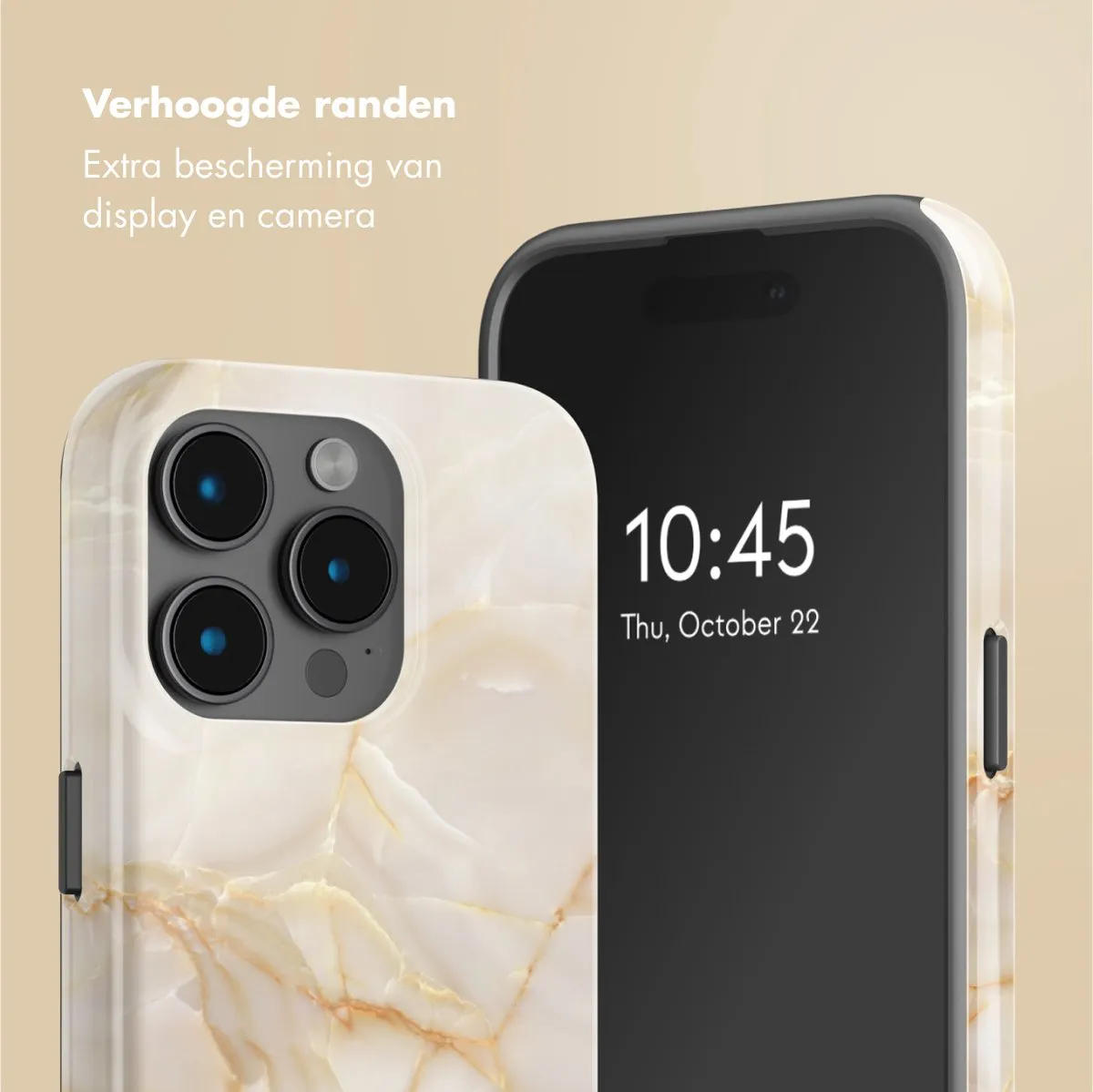 Selencia Hoesje iPhone 15 Pro - Golden Beige Marble - MagSafe