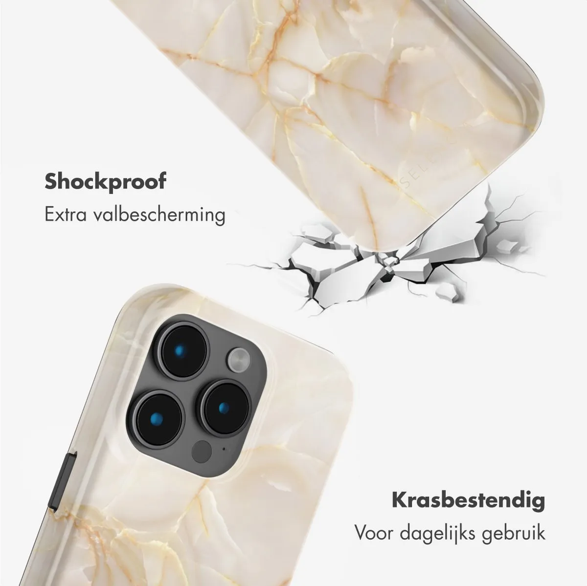 Selencia Hoesje iPhone 15 Pro - Golden Beige Marble - MagSafe