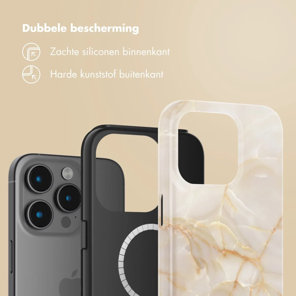 Selencia Hoesje iPhone 15 Pro - Golden Beige Marble - MagSafe