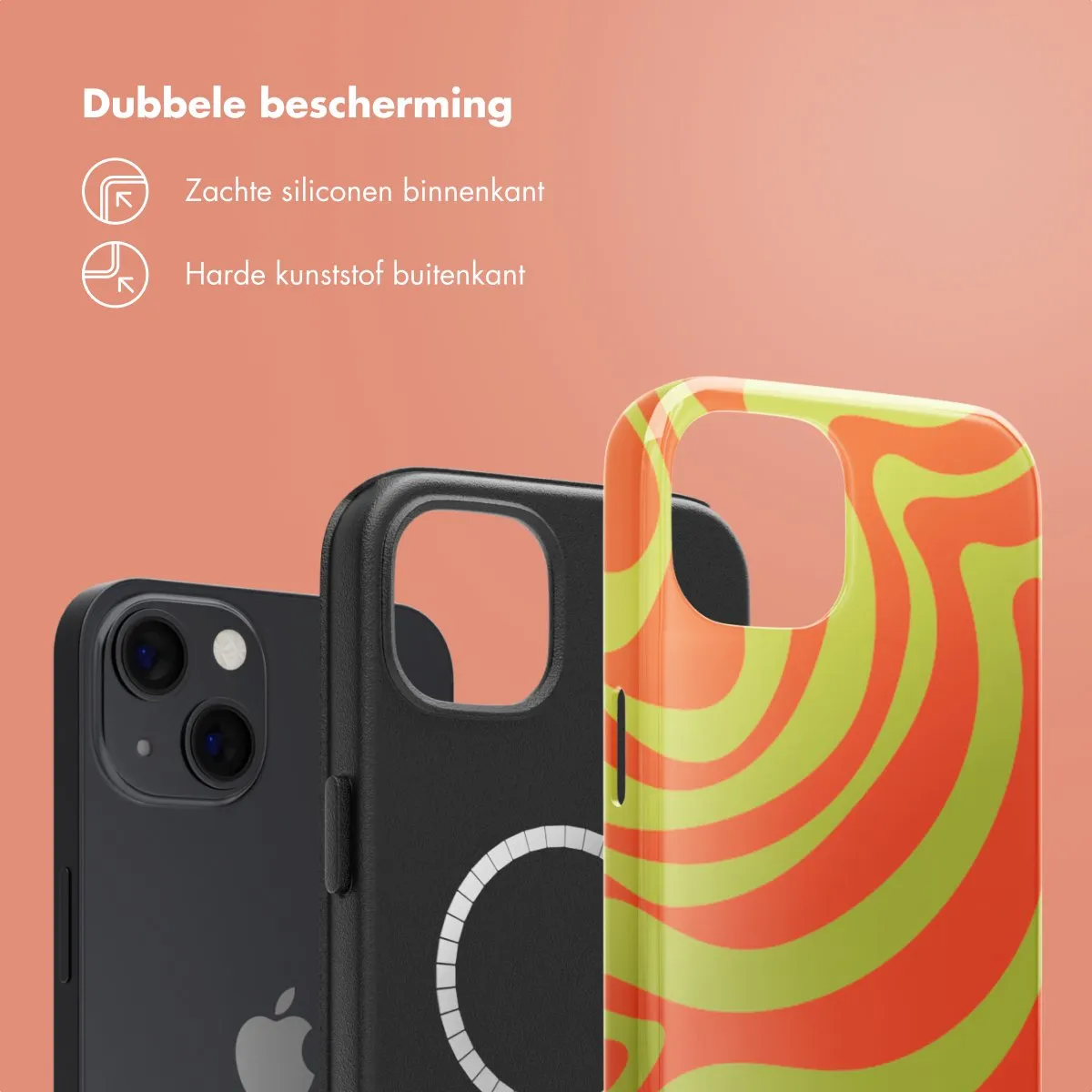 Selencia Hoesje iPhone 13 Wavy Swirl Orange Fern - MagSafe