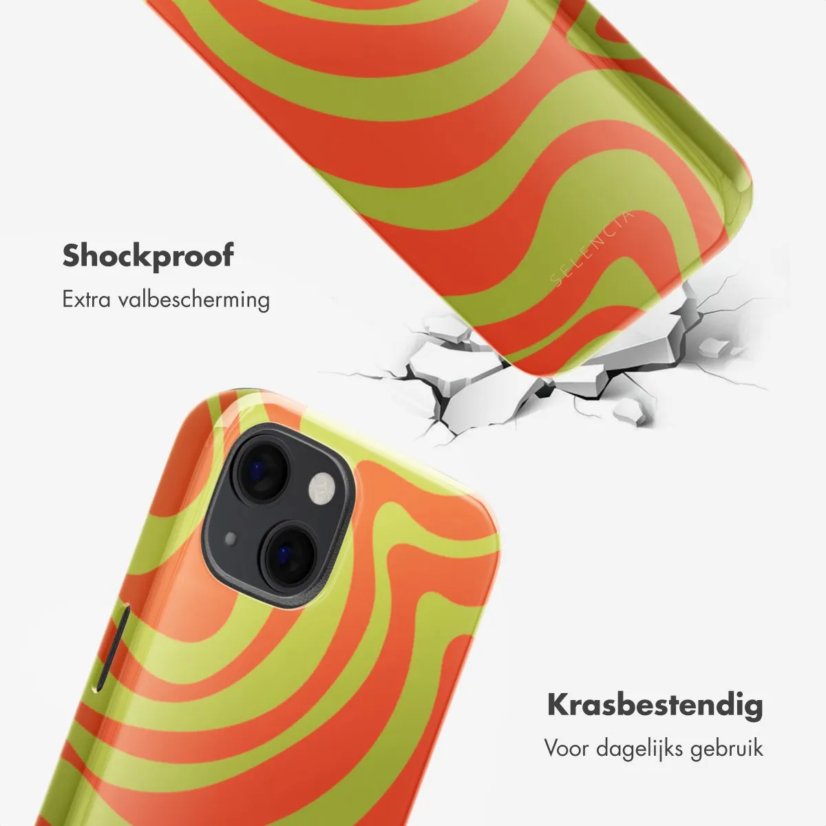 Selencia Hoesje iPhone 13 Wavy Swirl Orange Fern - MagSafe