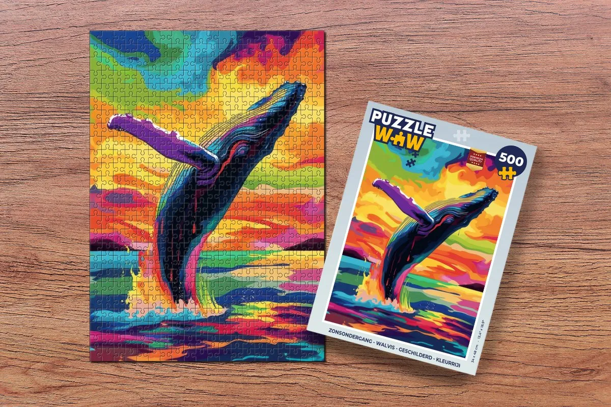 PuzzleWow Zonsondergang Walvis Legpuzzel 500 Stuks - Kleurrijk
