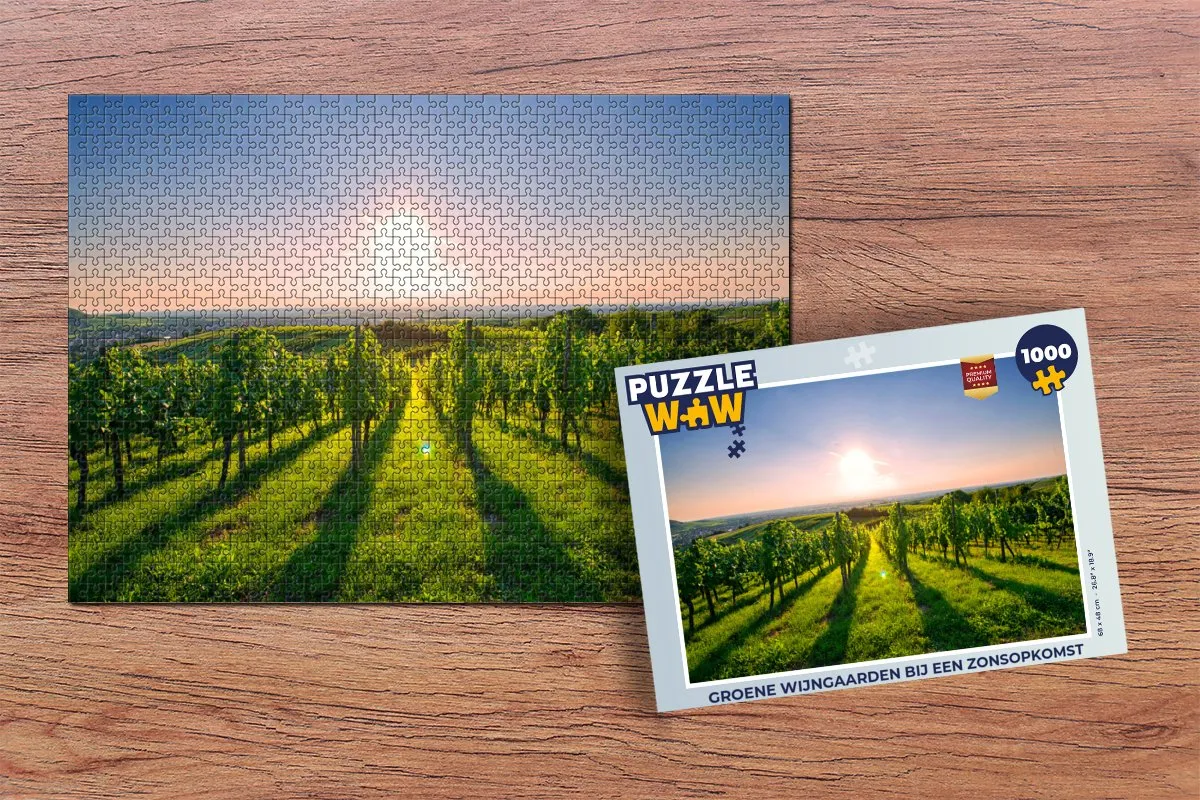 PuzzleWow Legpuzzel Groene Wijngaarden Zonsopgang - 1000 Stuks