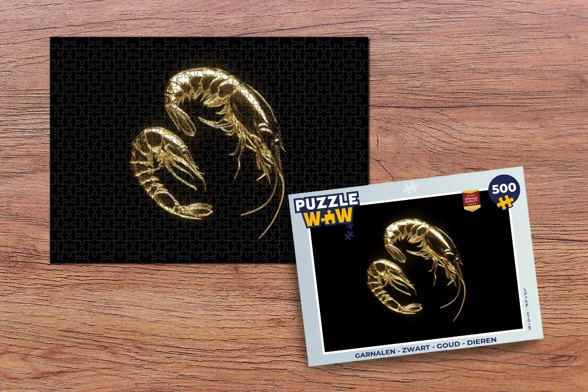 PuzzleWow Garnalen Legpuzzel 500 Stuks - Zwart/Goud