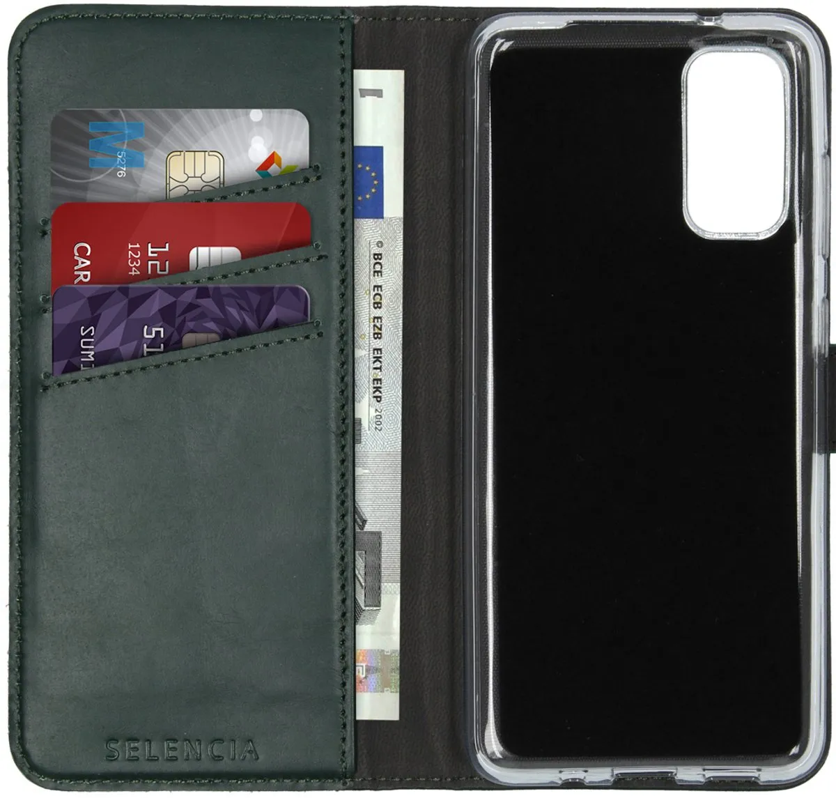 Selencia Hoesje Samsung Galaxy S20 - Groen Lederen Bookcase - 3 Pasjes