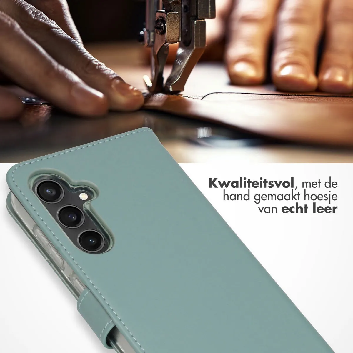 Selencia Hoesje Samsung Galaxy S23 FE - Echt Lederen Bookcase Lichtblauw