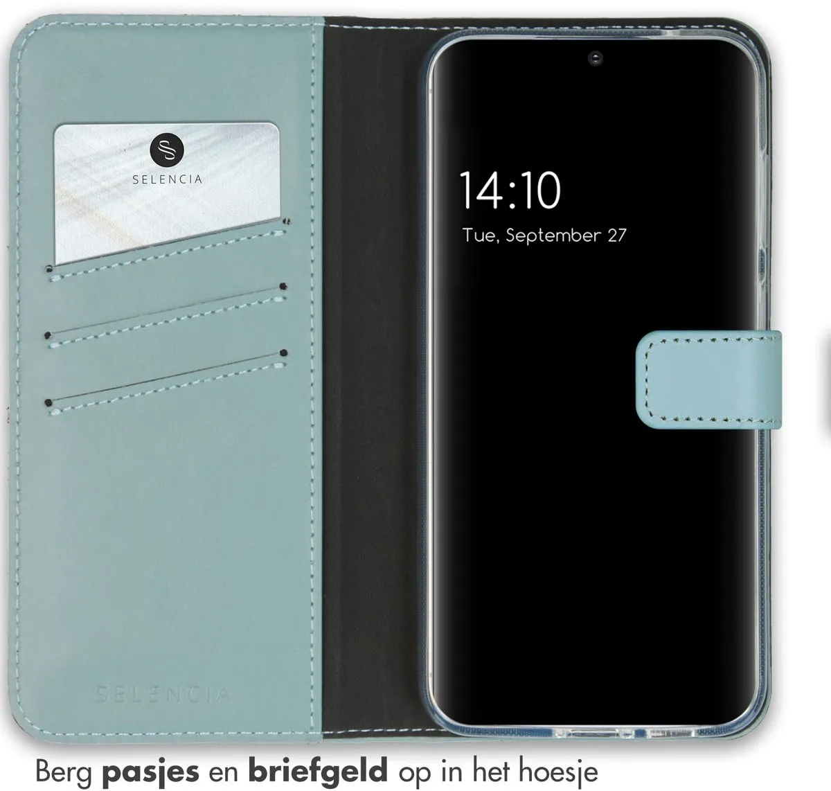 Selencia Hoesje Samsung Galaxy S23 FE - Echt Lederen Bookcase Lichtblauw