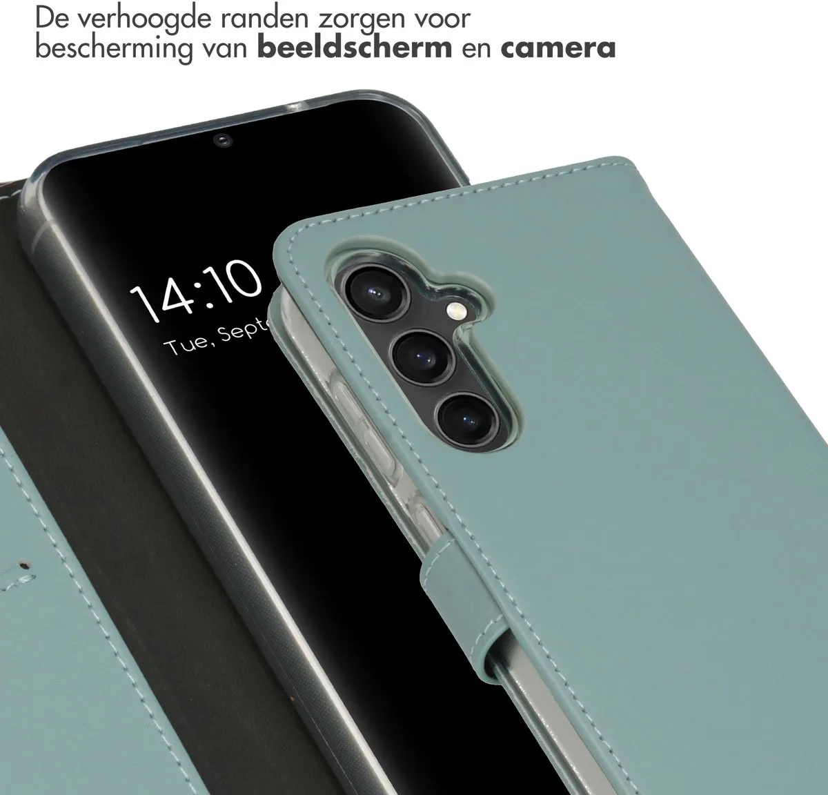 Selencia Hoesje Samsung Galaxy S23 FE - Echt Lederen Bookcase Lichtblauw