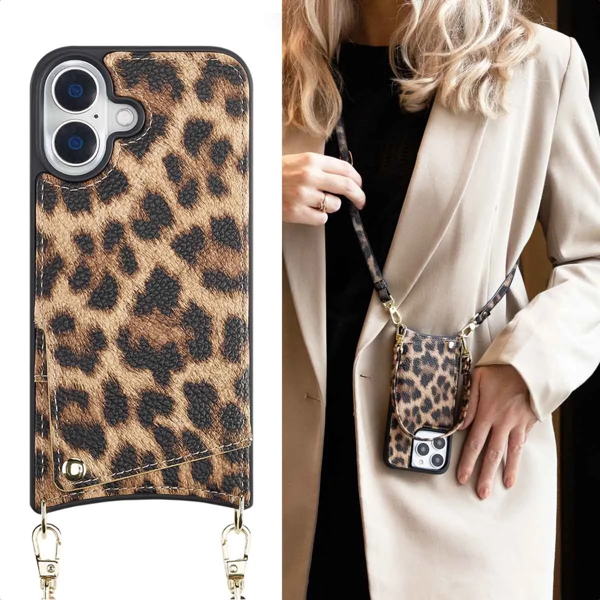 Selencia Hoesje iPhone 16 Leopard - 2 Pasjes