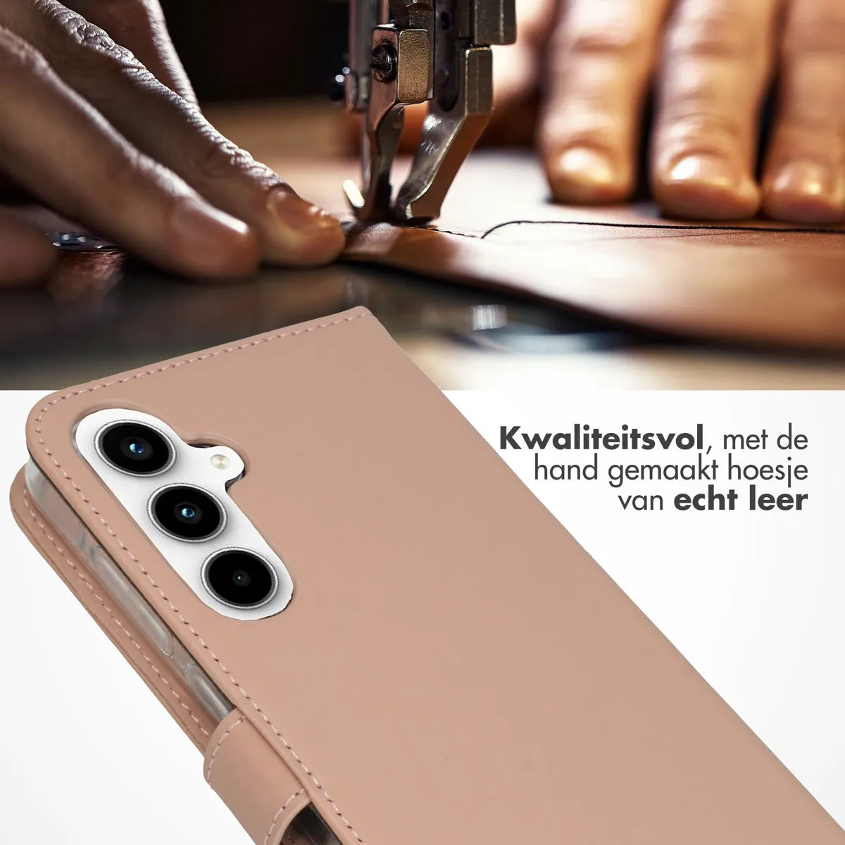 Selencia Hoesje Samsung Galaxy A55 Echt Lederen Bookcase - Lichtroze