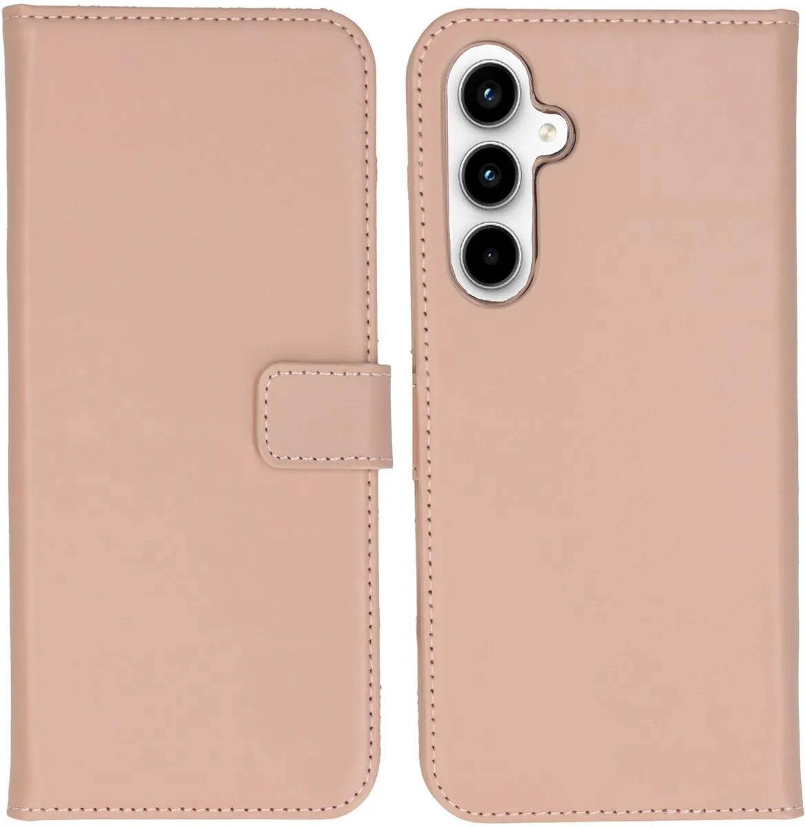 Selencia Hoesje Samsung Galaxy A55 Echt Lederen Bookcase - Lichtroze