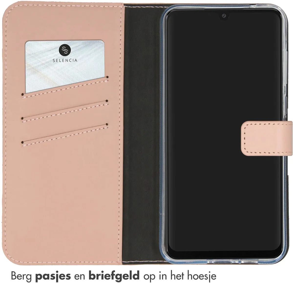 Selencia Hoesje Samsung Galaxy A55 Echt Lederen Bookcase - Lichtroze