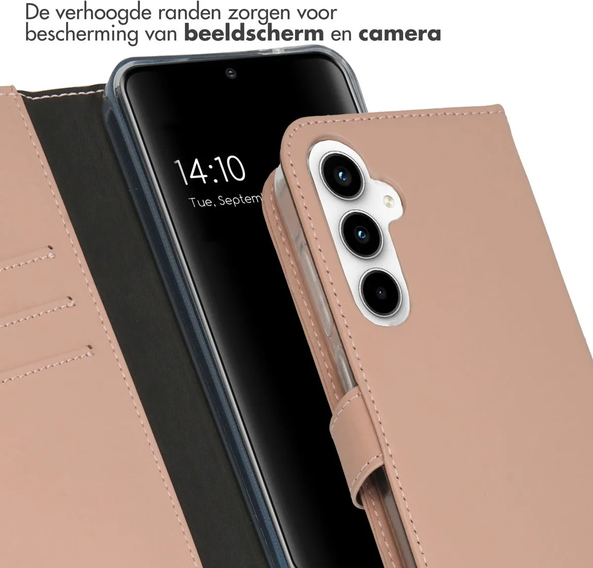Selencia Hoesje Samsung Galaxy A55 Echt Lederen Bookcase - Lichtroze