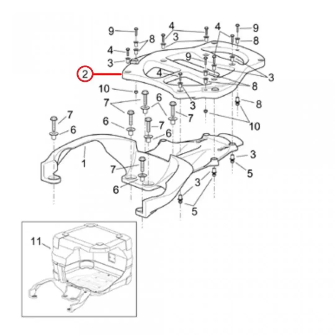 Originele top case steunplaat voor aprilia 150 scarabeo scooter 1999 tot 2003