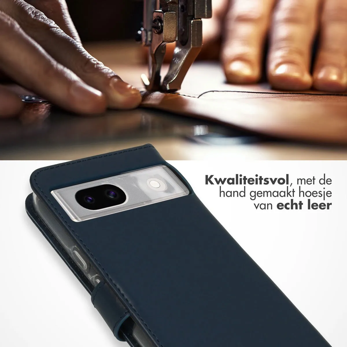 Selencia Hoesje Google Pixel 8a - Echt Lederen Bookcase Blauw