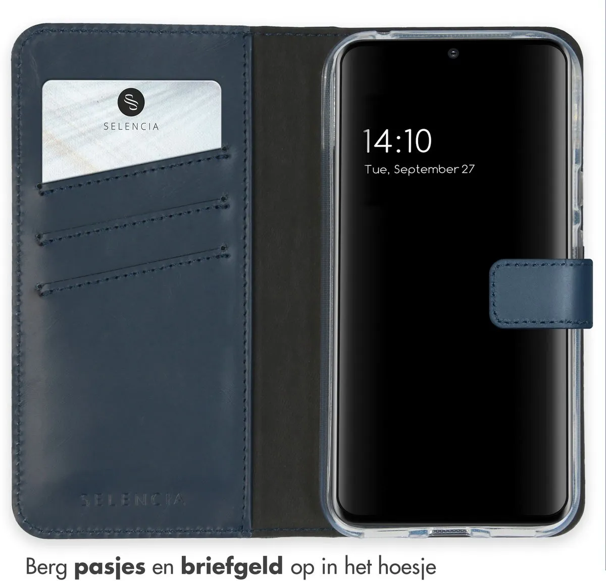 Selencia Hoesje Google Pixel 8a - Echt Lederen Bookcase Blauw
