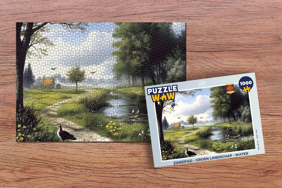 PuzzleWow Legpuzzel 1000 Stuks - Groen Landschap met Water
