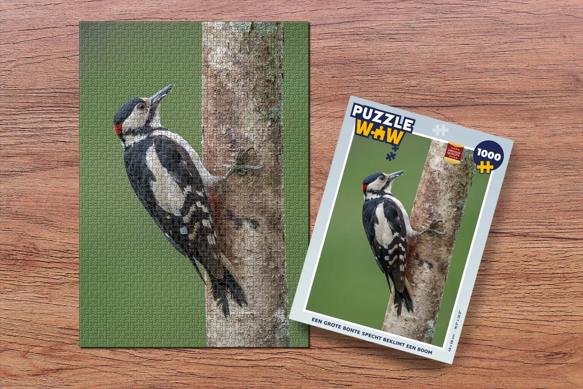 PuzzleWow Legpuzzel Een grote bonte specht - 1000 Stuks - Multicolor