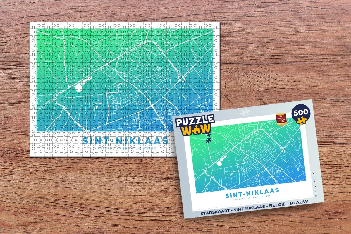 PuzzleWow Stadskaart Sint-Niklaas België Legpuzzel 500 Stuks - Multicolor