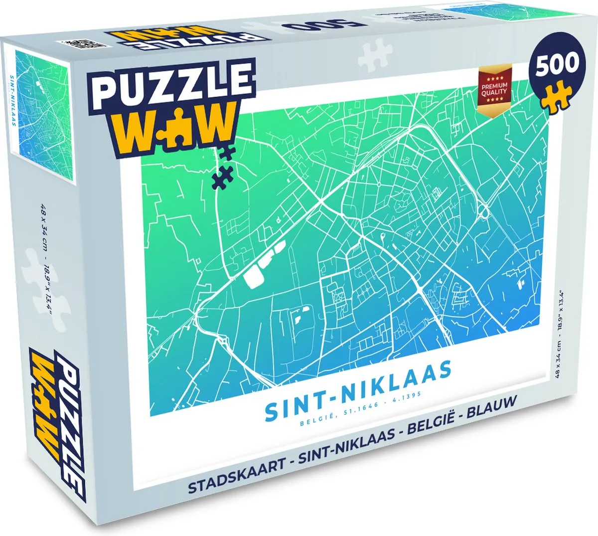 PuzzleWow Stadskaart Sint-Niklaas België Legpuzzel 500 Stuks - Multicolor