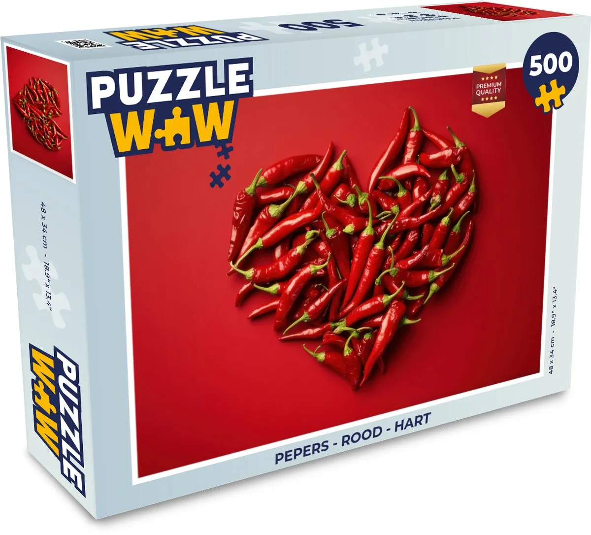 PuzzleWow Pepers Hart Legpuzzel 500 Stuks - Rood