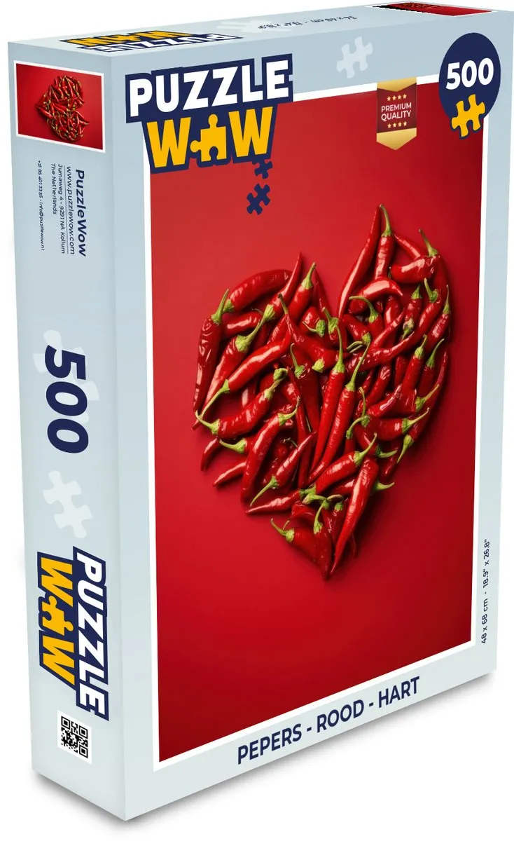 PuzzleWow Pepers Hart Legpuzzel 500 Stuks - Rood