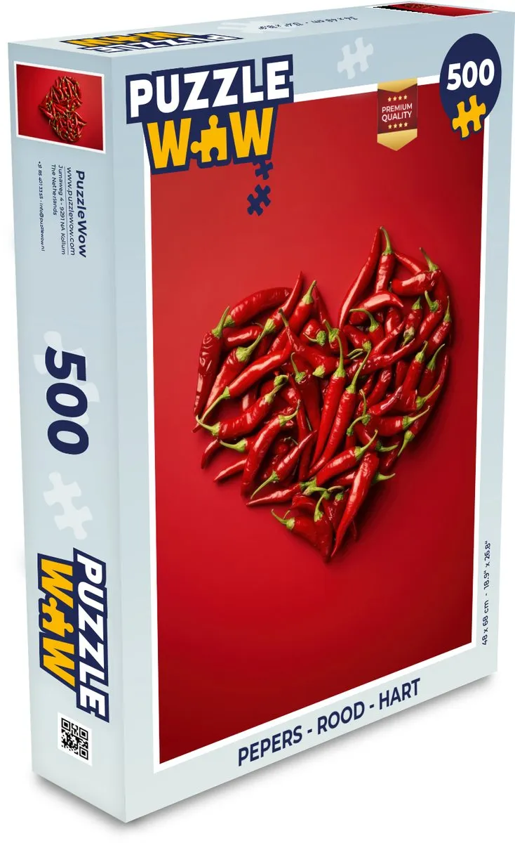 PuzzleWow Pepers Hart Legpuzzel 500 Stuks - Rood