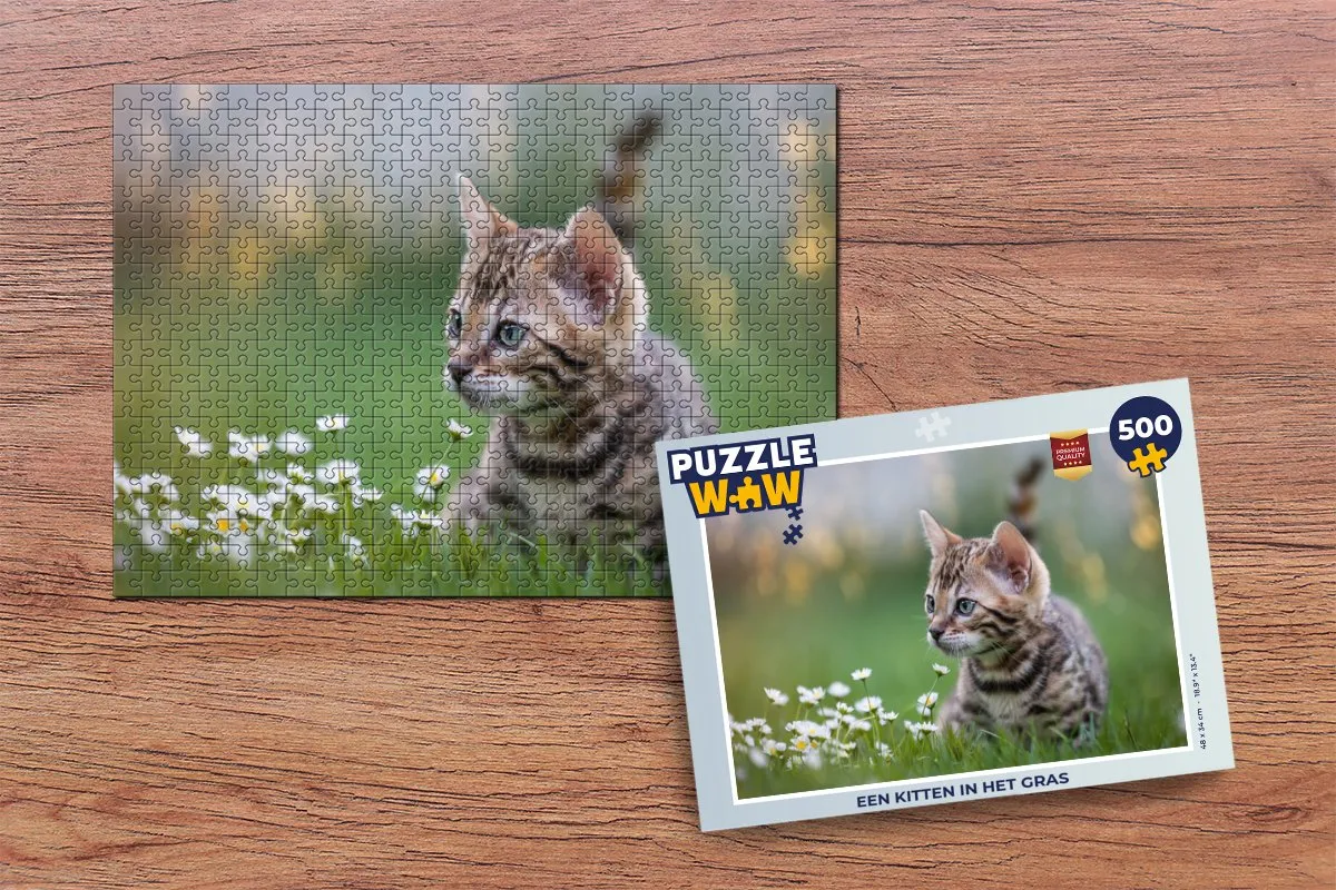 PuzzleWow Legpuzzel Een kitten in het gras 500 Stuks - Multicolor
