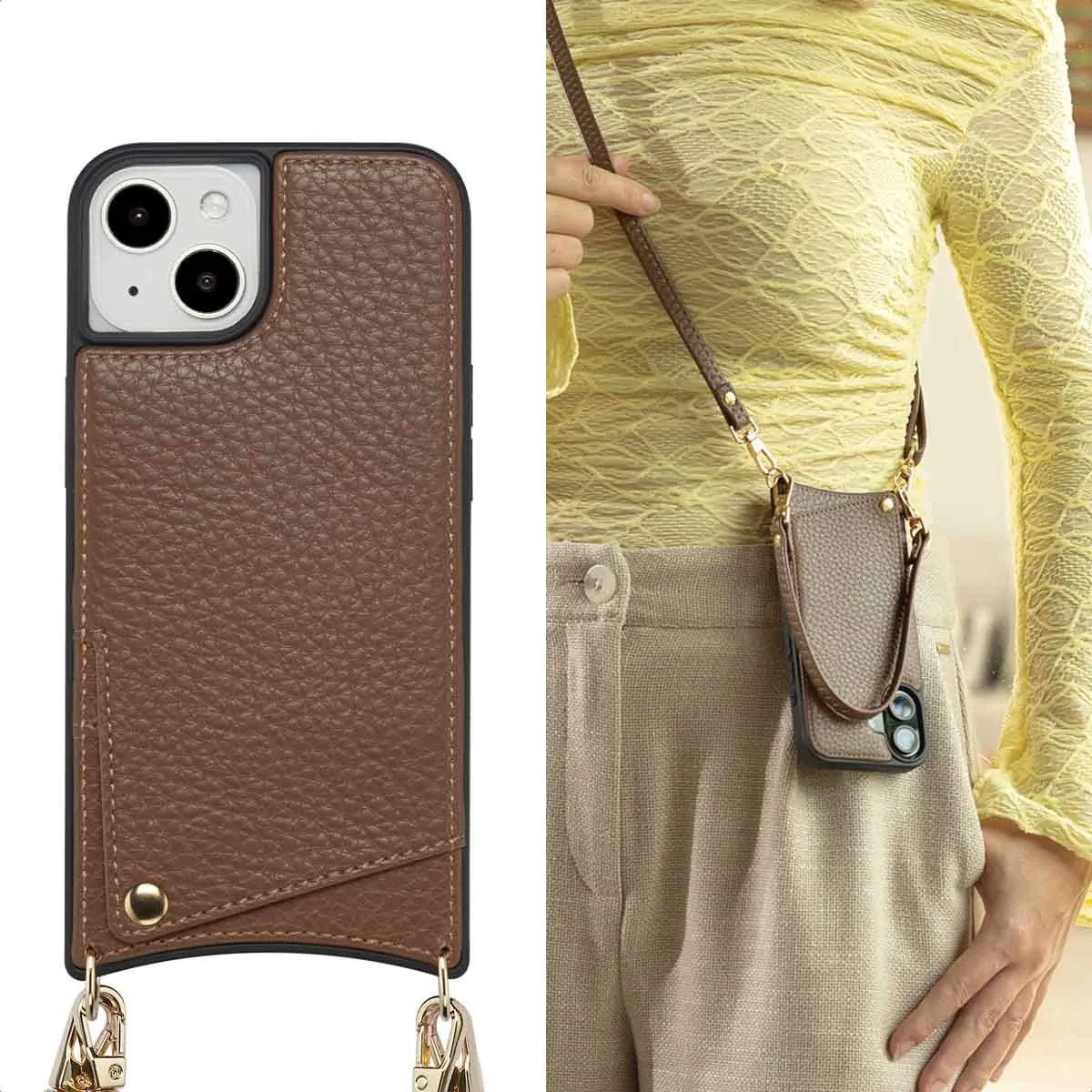 Selencia Hoesje iPhone 13/14 Backcover Mocha Brown - 2 Pasjes