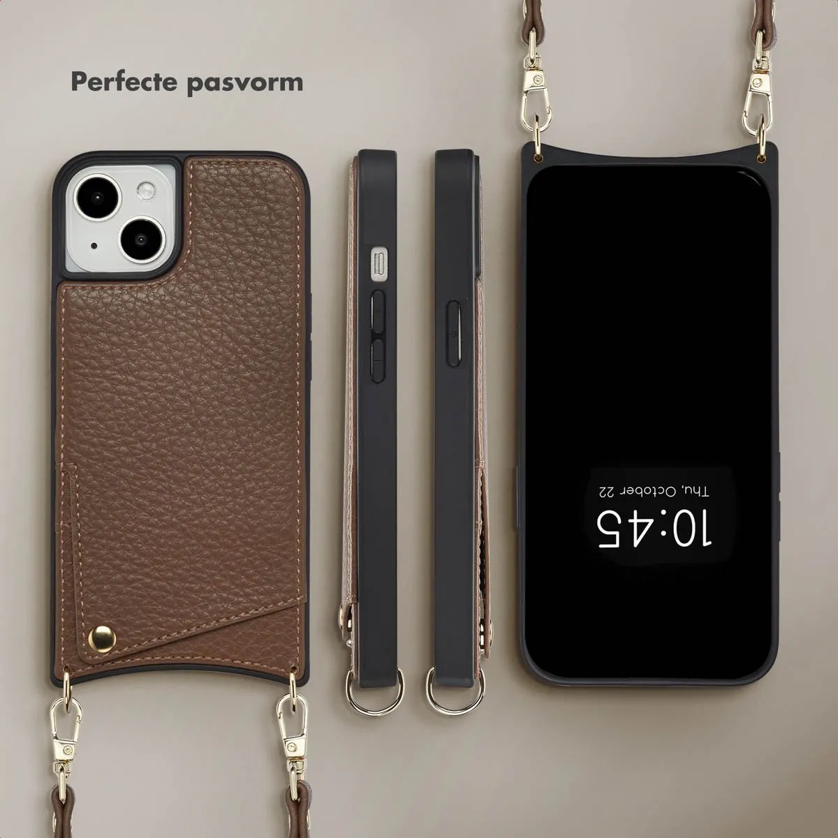 Selencia Hoesje iPhone 13/14 Backcover Mocha Brown - 2 Pasjes