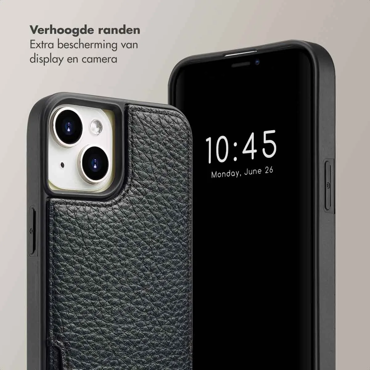 Selencia Hoesje iPhone 15 - Backcover met koord - 2 Pasjes - Zwart
