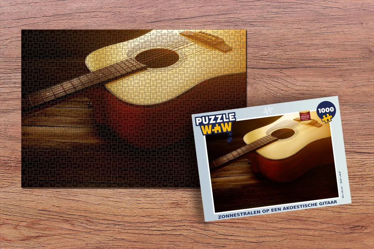 PuzzleWow Zonnestralen op een akoestische gitaar Legpuzzel 1000 Stuks - Multicolor