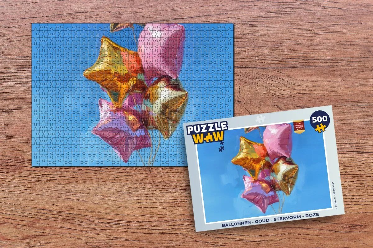 PuzzleWow Ballonnen Stervorm Puzzel 500 Stuks - Roze - Goud