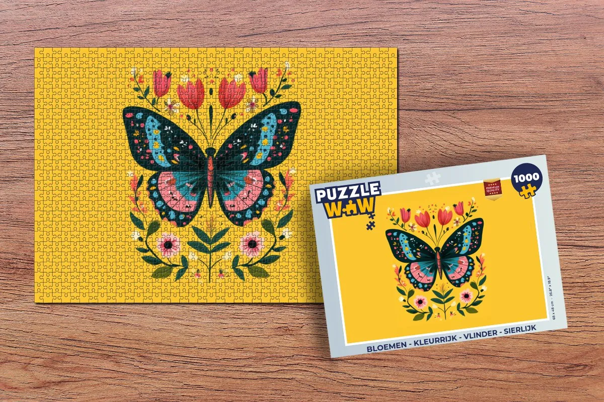 PuzzleWow Bloemen Vlinder Legpuzzel 1000 Stuks - Kleurrijk