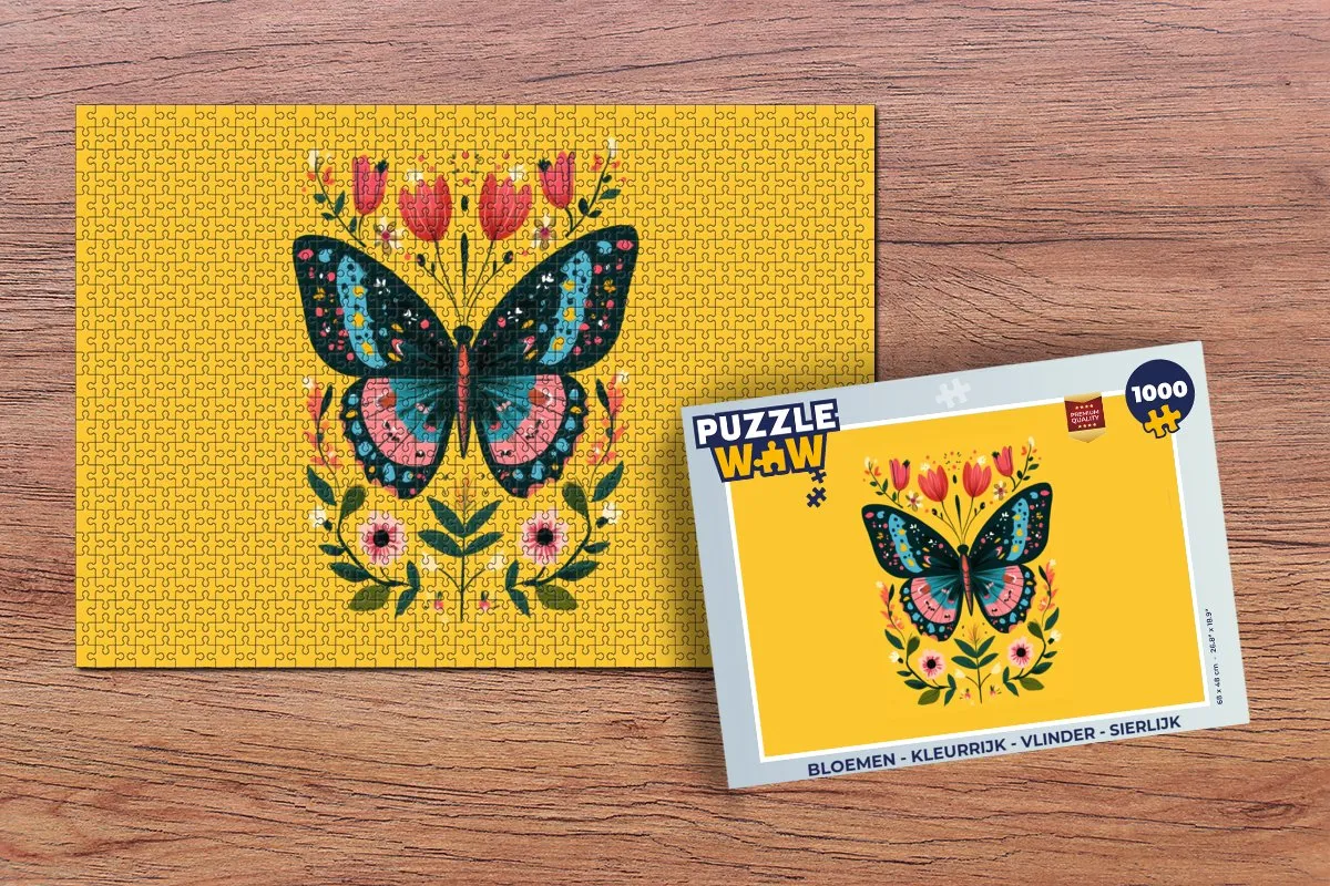 PuzzleWow Bloemen Vlinder Legpuzzel 1000 Stuks - Kleurrijk