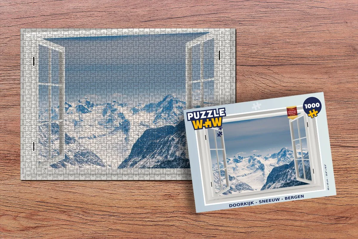 PuzzleWow Doorkijk Sneeuw Bergen Legpuzzel 1000 Stuks - Multicolor