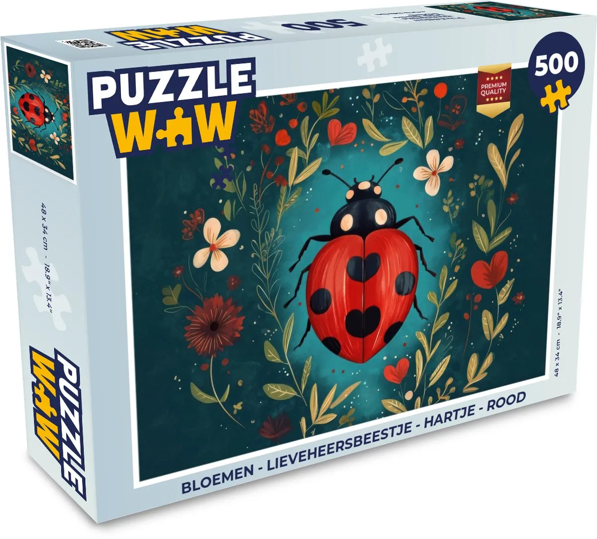 PuzzleWow Legpuzzel Bloemen - Lieveheersbeestje 500 Stuks - Rood
