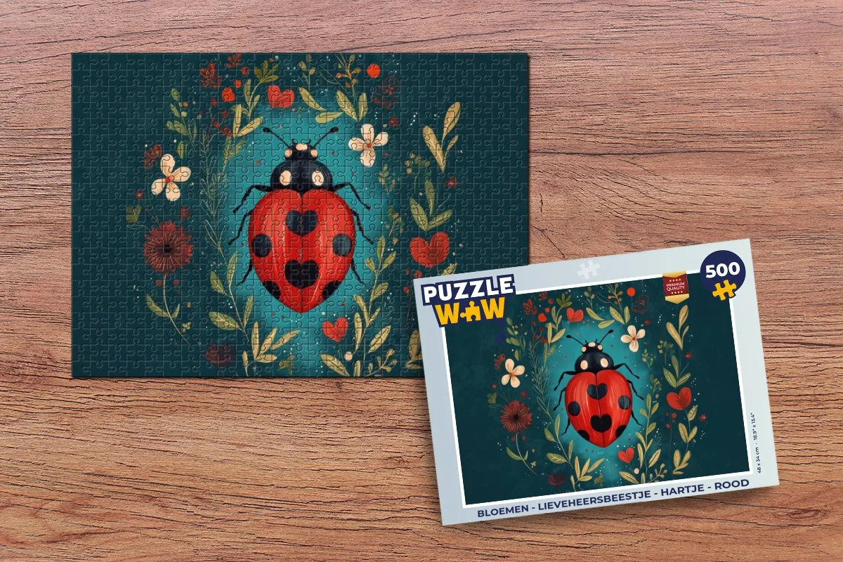 PuzzleWow Legpuzzel Bloemen - Lieveheersbeestje 500 Stuks - Rood