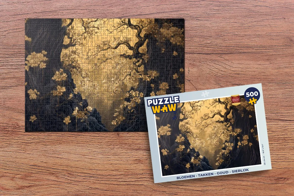 PuzzleWow Bloemen Takken Legpuzzel 500 Stuks - Goud