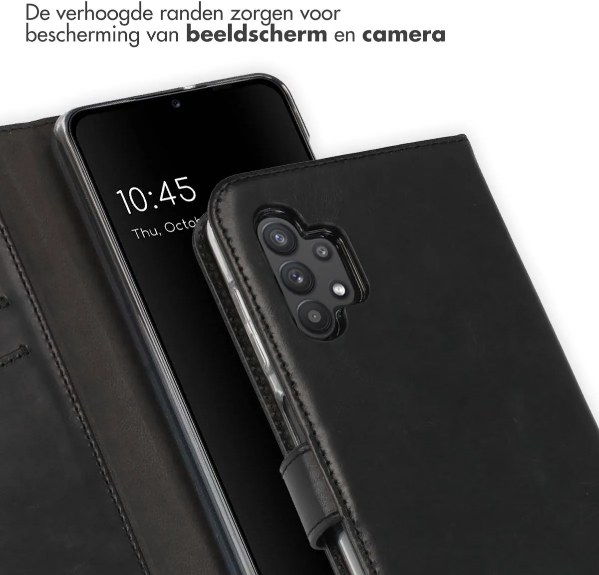 Selencia Hoesje Samsung Galaxy A32 5G - Echt Lederen Bookcase Zwart